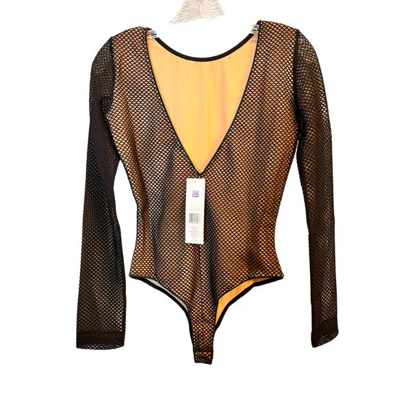 Cosmopolitan Dress The Population Mesh Long Sleeve Open Back Bodysuit S Black - Picture 2 of 11